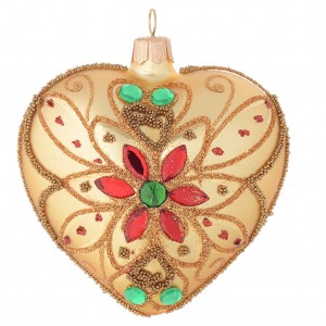 Herzkugel für Tannenbaum goldenen Glas mit Steinen 100mm