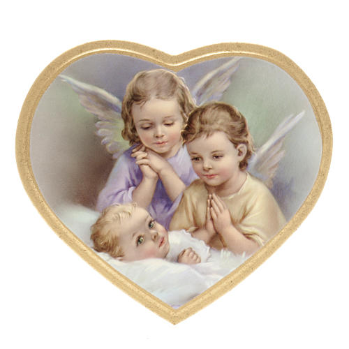 Druckbild auf Holz Herz 2 Engel und Kind
