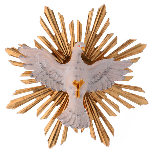 Statue Taube mit Strahlen (Heiliger Geist) bemalten Grödnertal Holz
