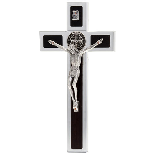 Kreuz Sankt Benedikt aus Aluminium und Holz