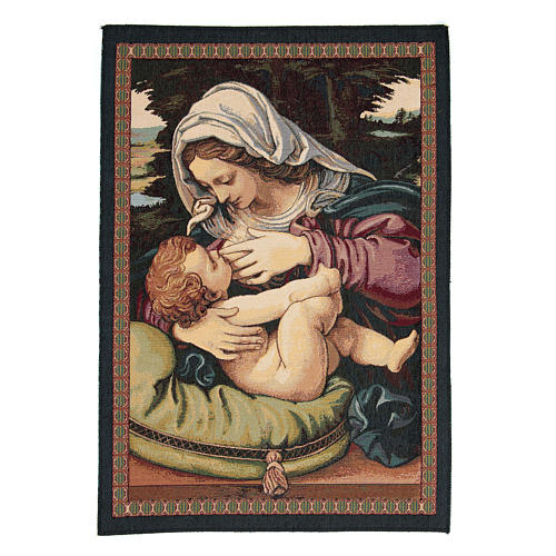 Wandteppich Madonna mit dem grünen Kissen nach Andrea Solario 65x45 cm