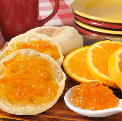 Orange marmalade on an English muffin