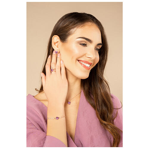 Kette von Agios, Flammendes Herz, 925er Silber, Rosé-Finish, rubinrote Zirkone