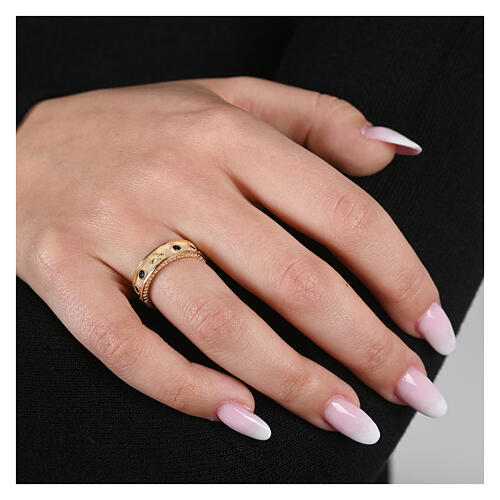 Rosenkranzring von Agios, 925er Silber, vergoldet, schwarze Zirkone